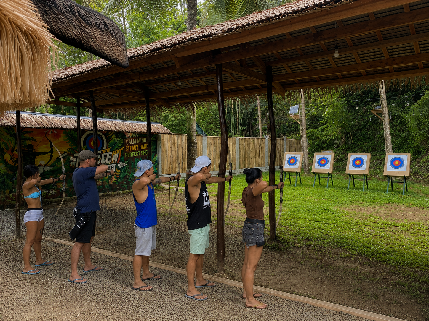 Guests watching the archery range at Jungle Hunt Siargao