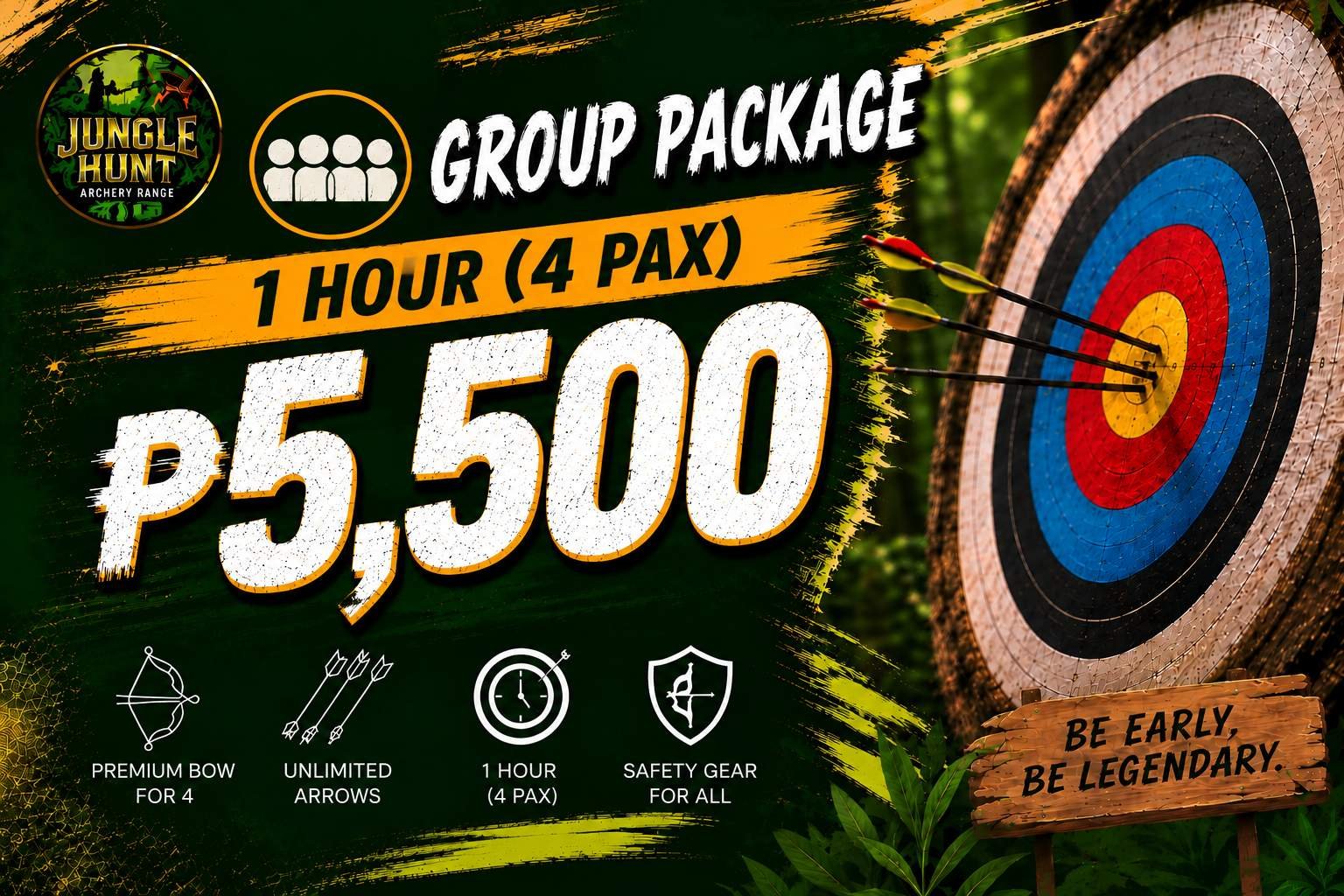 4-person group archery package, 1 hour, at Jungle Hunt Siargao